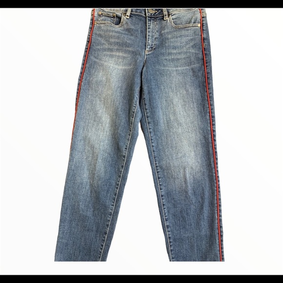 VINCE CAMUTO Cuffed Straight Leg Jeans With Racer Red Stripe & Pockets Blue Sz 4 - Picture 7 of 11